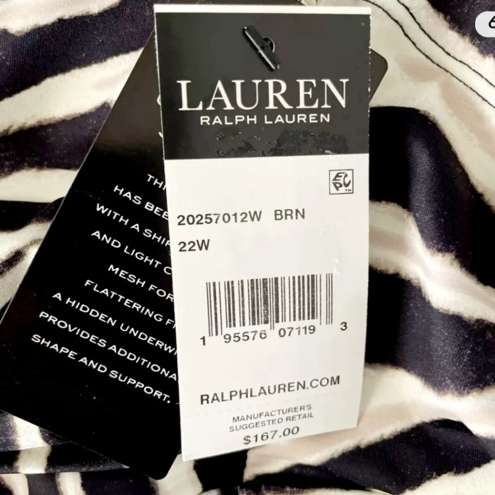 Ralph Lauren Plus Size Zebra Skirted One Piece Swim Dress